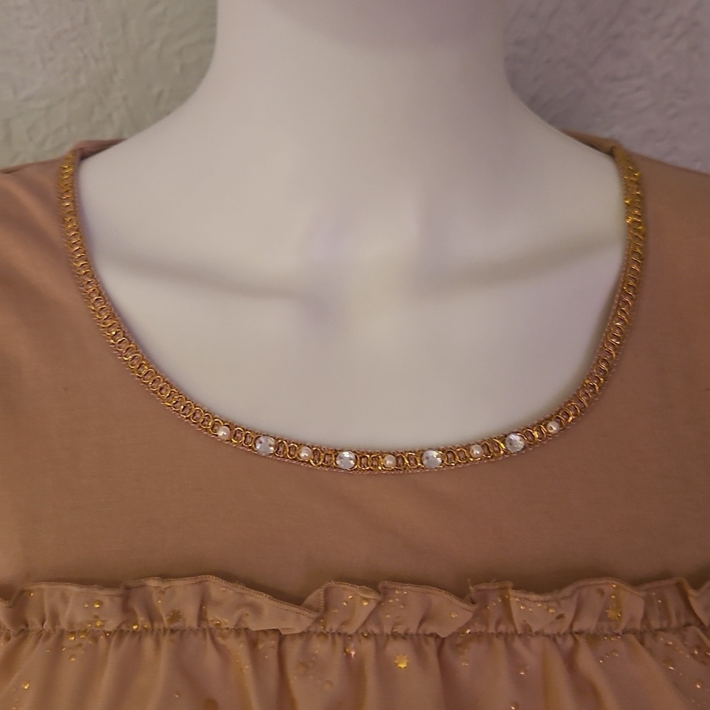 AXES FEMME Tan Metallic Stars Ruffle Tie Back Top - Picture 4 of 10